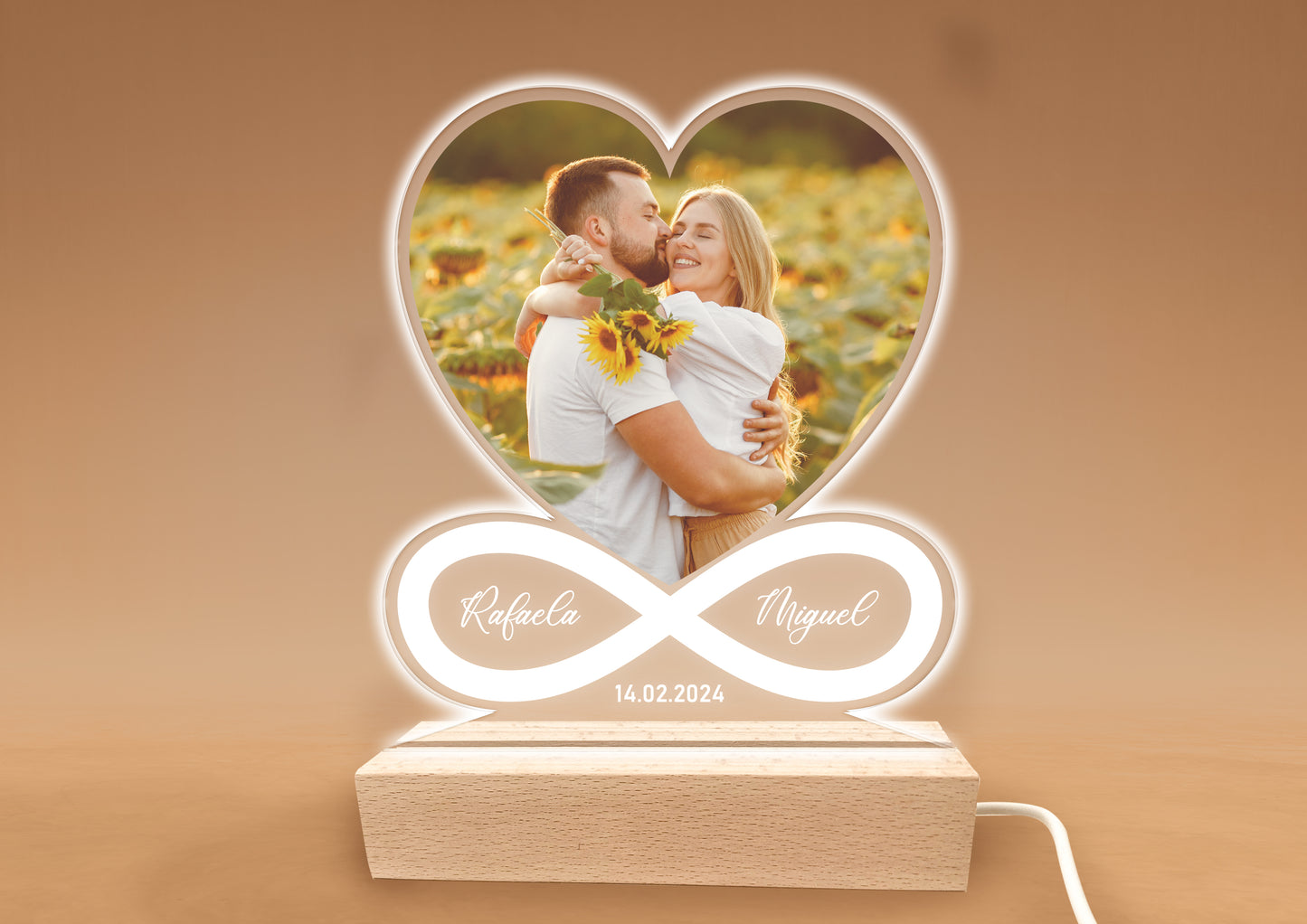 Base Led e Acrílico Coração Infinito | Personalizado