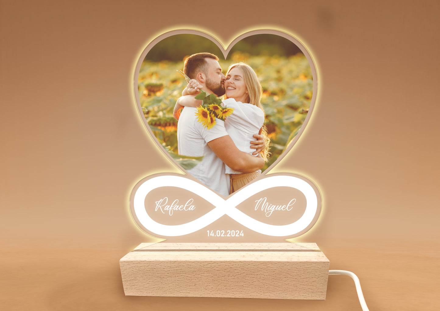 Base Led e Acrílico Coração Infinito | Personalizado