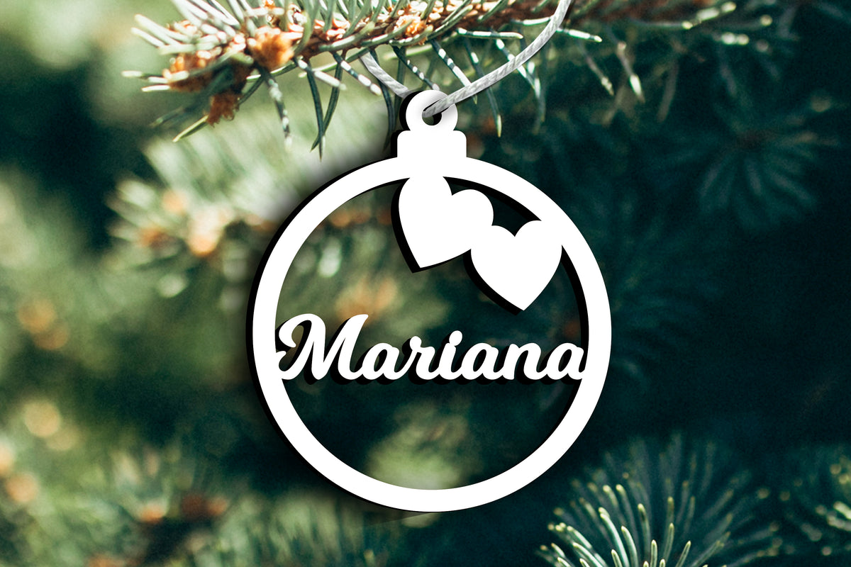 Bola de Natal em MDF com Nome Recortado | Corações