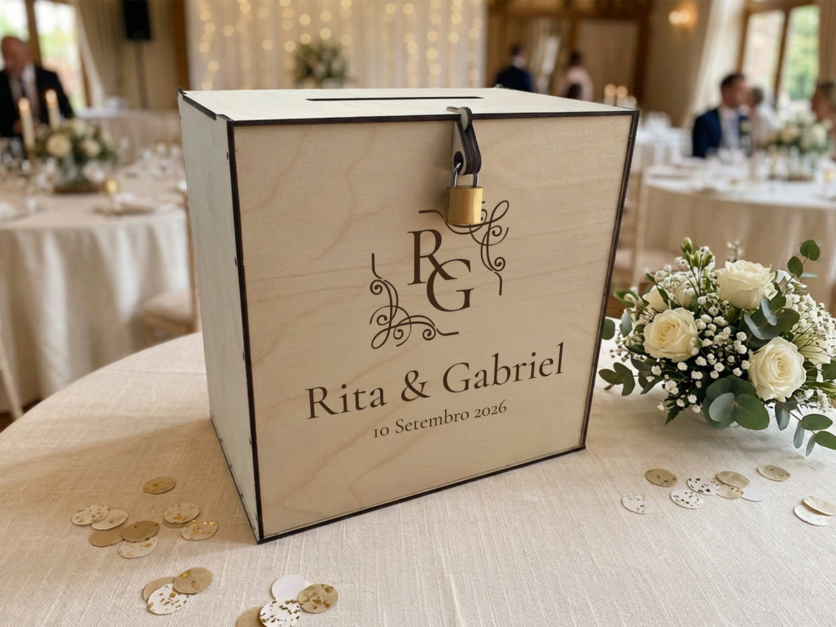 Caixa para Envelopes Casamento/Batizado | Em Madeira | Personalizada