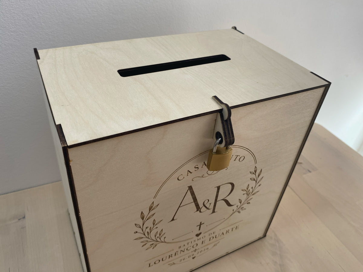 Caixa para Envelopes Casamento/Batizado | Em Madeira | Personalizada