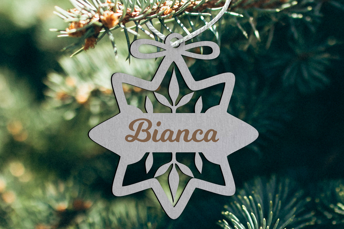 Ornamento de Natal em MDF com Nome Gravado | Estrela com Laço