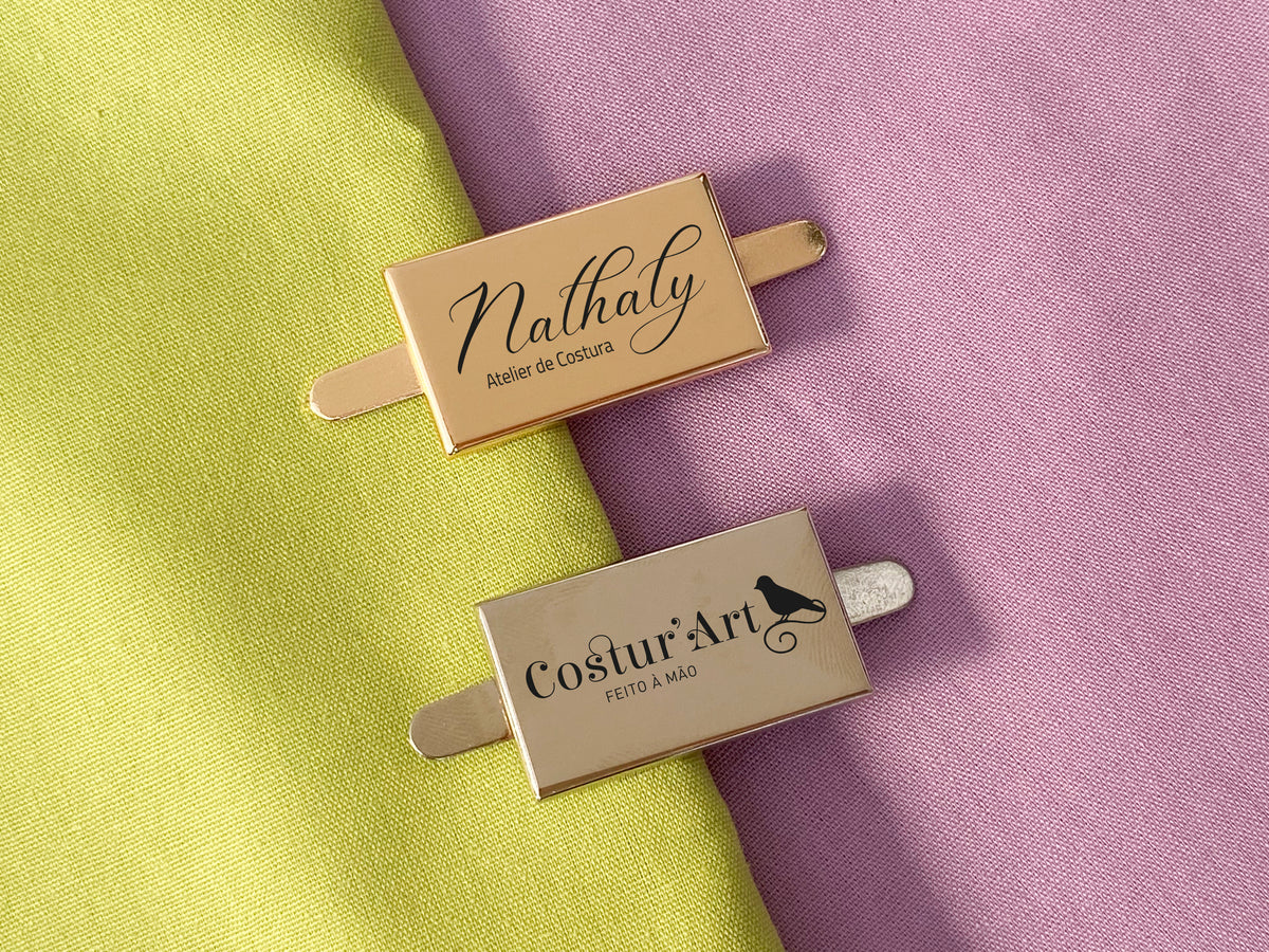 Etiquetas em Metal com Garras | Retangular 3,2x1,9cm | Personalizadas