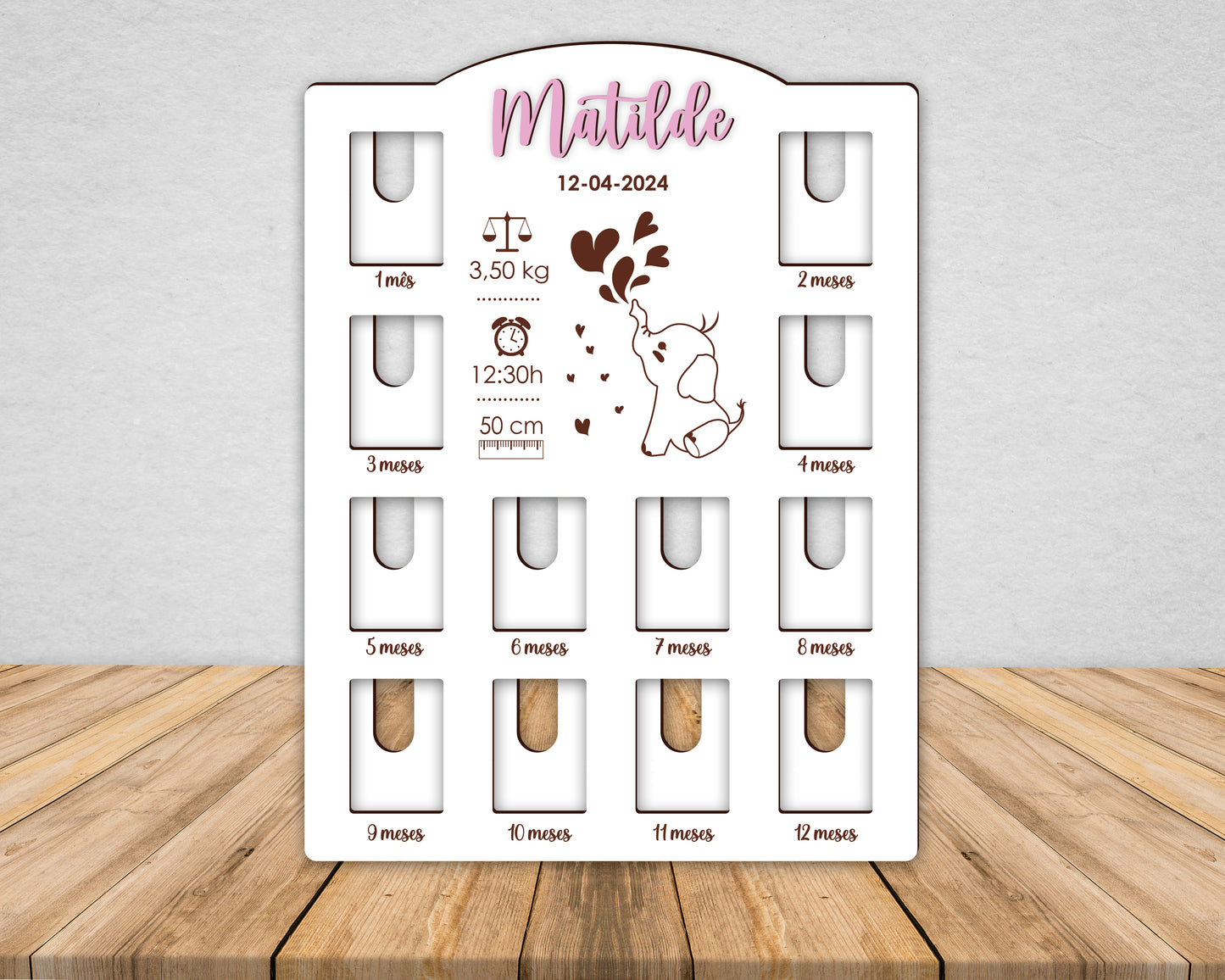 Moldura | 1º Ano - 12 Fotos | Elefante Bebé | Personalizado