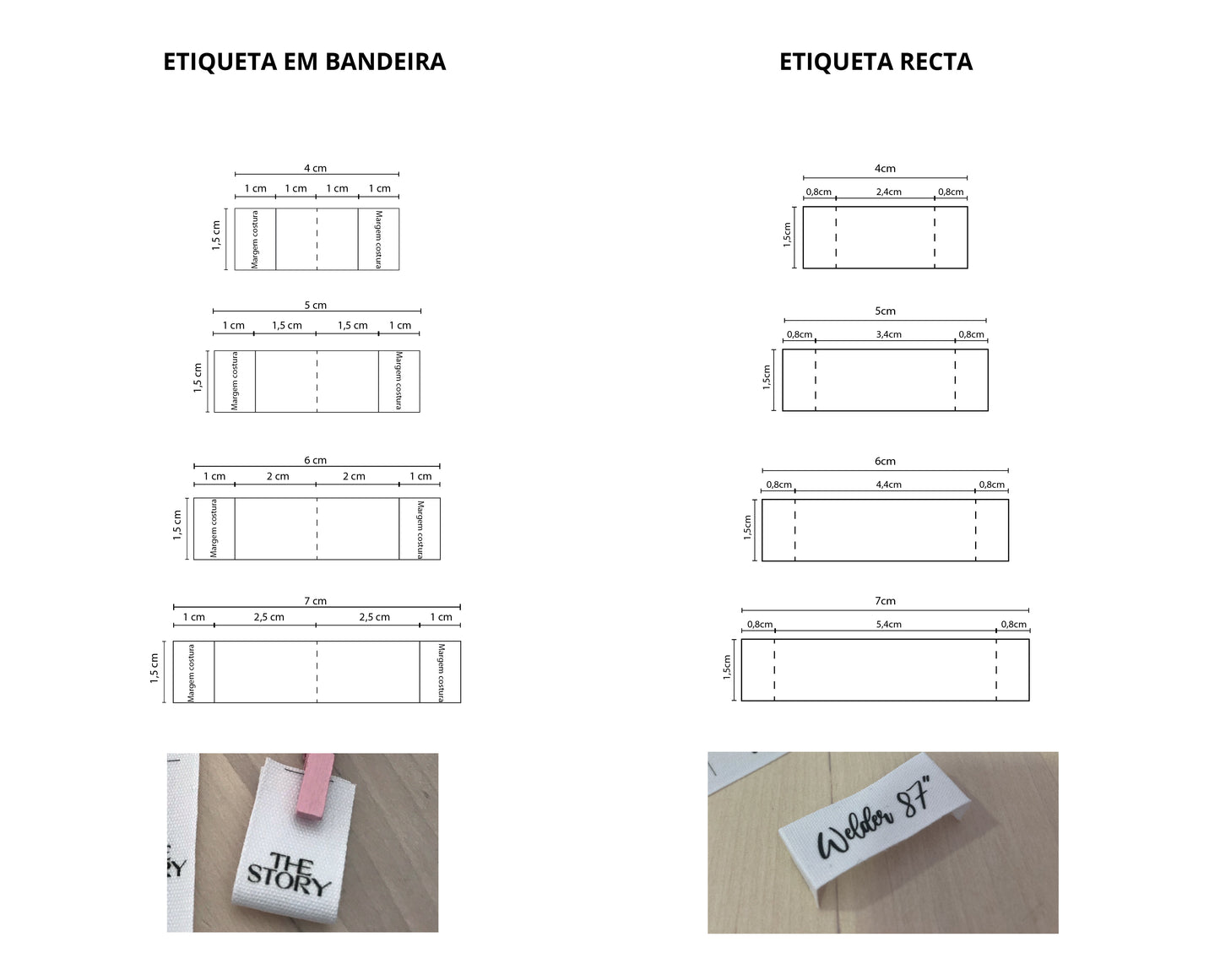 Etiquetas em Cetim | Bandeira / Retas | Largura 1,5cm