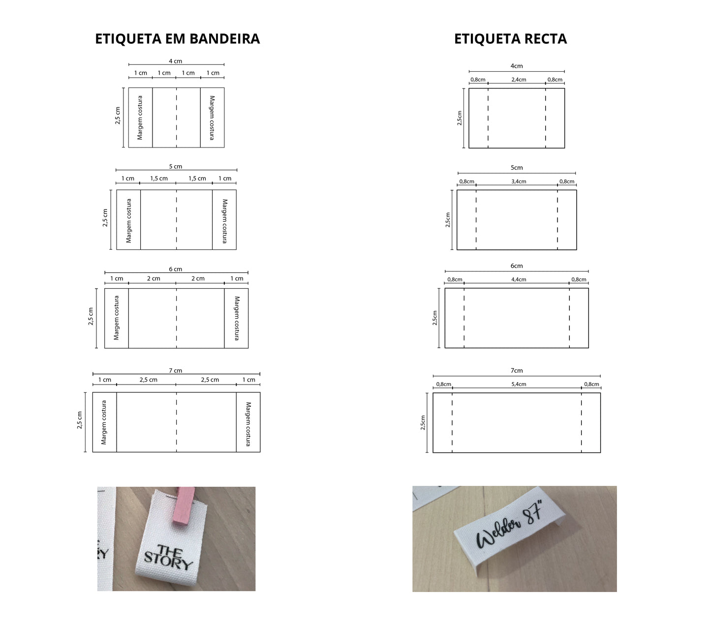 Etiquetas em Algodão | Bandeira / Retas | Largura 2,5cm
