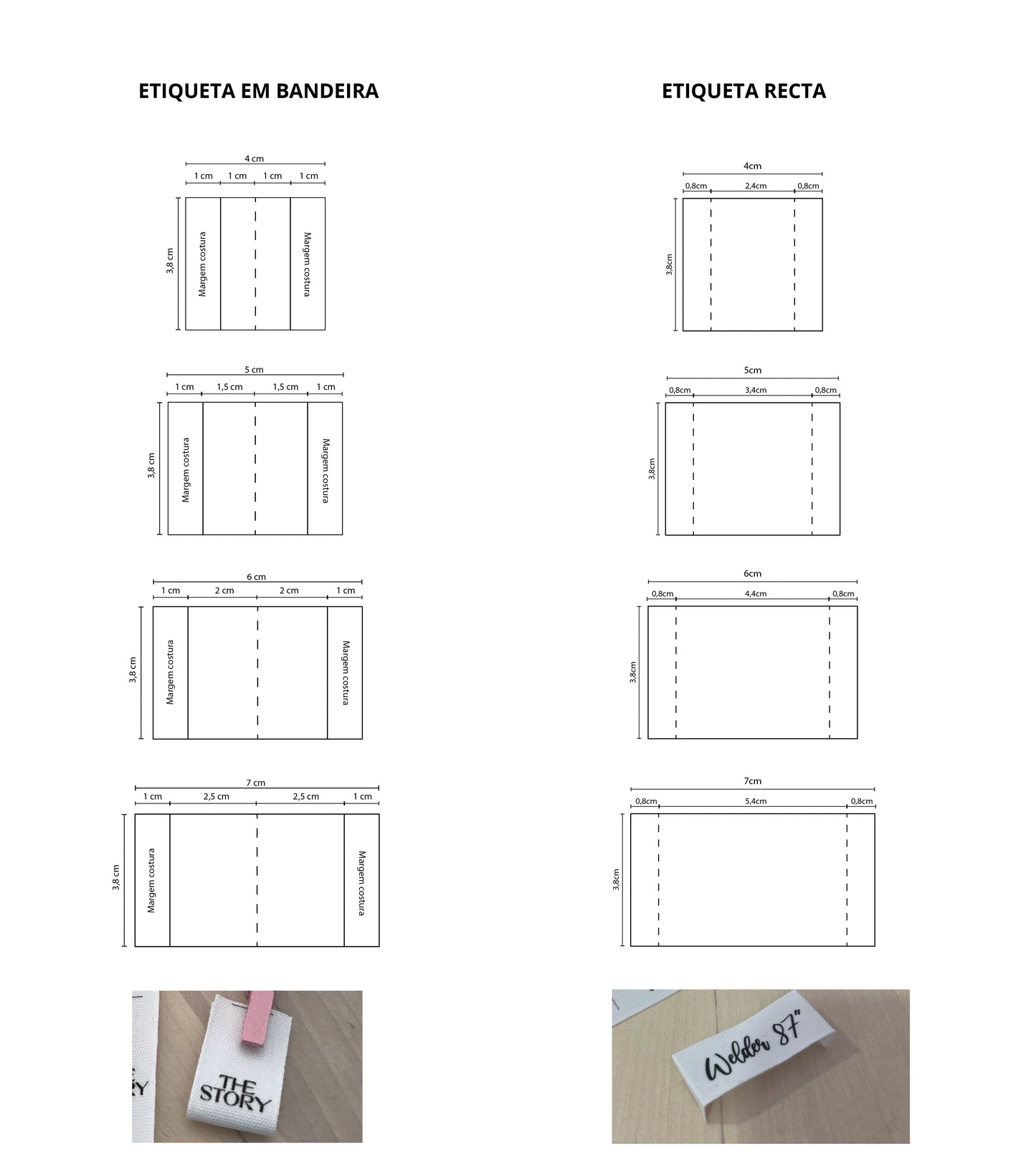 Etiquetas em Cetim | Bandeira / Retas | Largura 3,8cm