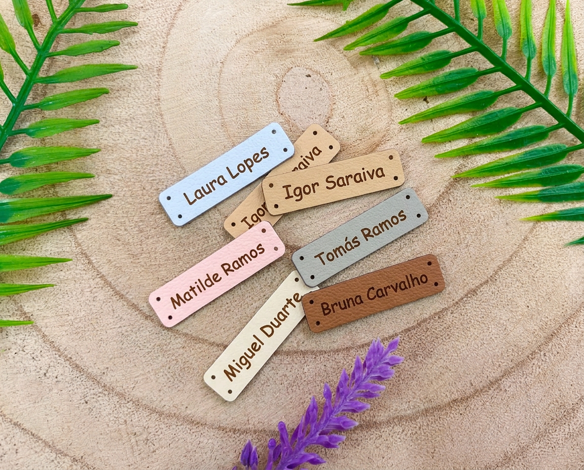 Etiquetas em Napa 3,5x1cm | Personalizadas com nome