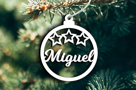 Bola de Natal em MDF com Nome Recortado | Estrelas